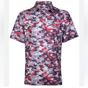 Tattoo Golf Red Gray Honeycomb Camo Performance cool Stretch Golf Polo Shirt